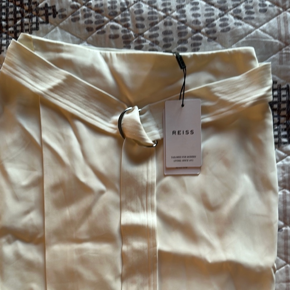 Reiss Cream Pencil Midi Skirt with Tie Front